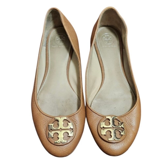 Tory Burch Brown Leather Flats with Metallic Logo Size 8 - Picture 4 of 13